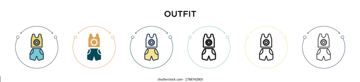 Outfit icon in filled, thin line, outline and stroke style. Vector illustration of two colored and black outfit vector icons designs can be used for mobile, ui, web