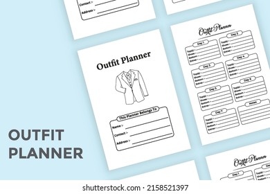 Outfit planner journal interior. Daily fashion designer notebook and outfit tracker template. Interior of a logbook. Regular outfit information tracker and costume design checker interior.