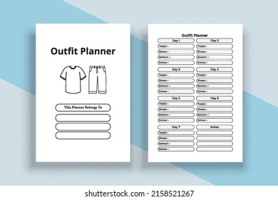 Outfit planner logbook interior template. Regular outfit information tracker and cloth planner interior. Interior of a notebook. Outfit planning and fashion wear list checker interior.