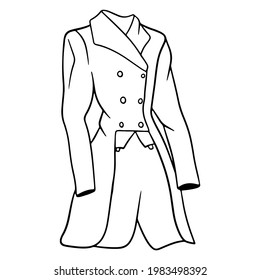 Outfit rider clothes for jockey jacket illustration in line style coloring book. Drawing isolated on a white background for design and decoration.
