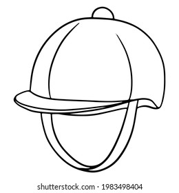 Outfit of the rider protection of the head of a jaquette helmet illustration in line style coloring book. Drawing isolated on a white background for design and decoration.