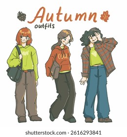 outfits of autumn by hand drawing