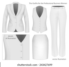 The Outfits for the Professional Business Women.  Formal wear for women. Vector illustration.