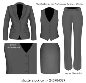 The Outfits for the Professional Business Women.  Formal wear for women. Vector illustration.