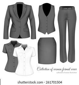 The Outfits for the Professional Business Women.  Formal wear for women. Vector illustration.