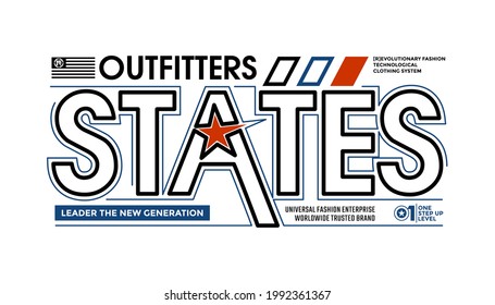 Outfitter states, NYC, New York City modern and stylish typography slogan. Colorful abstract design vector illustration for print tee shirt, typography, poster. Global swatches.