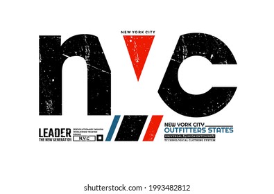 Outfitter states, NYC, New York City modern and stylish typography slogan. Colorful abstract design vector illustration for print tee shirt, typography, background, poster. Global swatches.