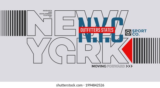 Estados más alejados, NYC, Nueva York, lema de tipografía moderno y elegante. Colorida ilustración de vector de diseño abstracto para camiseta de impresión, tipografía, fondo, afiche. Swatches globales.