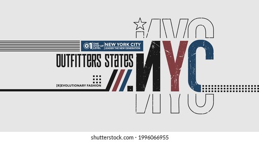 Estados más alejados, NYC, Nueva York, lema de tipografía moderno y elegante. Colorida ilustración de vector de diseño abstracto para camiseta de impresión, tipografía, fondo, afiche. Swatches globales.