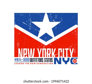 Outfitter states, NYC, New York City modern and stylish typography slogan. Colorful abstract design vector illustration for print tee shirt, typography, background, poster. Global swatches.