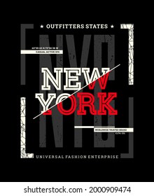 Outfitter states, NYC, New York City modern and stylish typography slogan. Colorful abstract design vector illustration for print tee shirt, typography, background, poster. Global swatches.