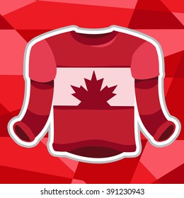 Outfitting a hockey player on polygon red background.