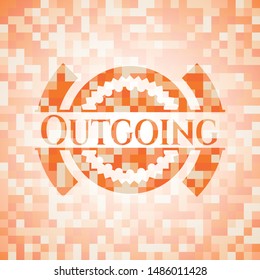 Outgoing abstract emblem, orange mosaic background
