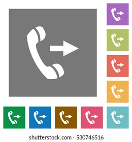 Outgoing call flat icons on simple color square background.