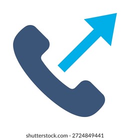 Outgoing call icon blue flat vector design telephone arrow symbol contact communication dial connection graphic element sign