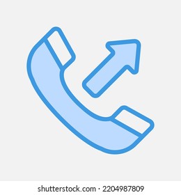 Icono de llamada saliente en azul sobre comunicación, uso para presentación de aplicación móvil del sitio web