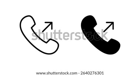 Outgoing Call Icon Set. A black icon of an outgoing call arrow, representing sent communication.