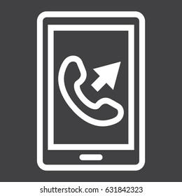 Outgoing call line icon, Contact us and website button, vector graphics, a linear pattern on a black background, eps 10.