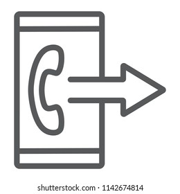 Outgoing call line icon, smartphone and ring, button sign, vector graphics, a linear pattern on a white background, eps 10.