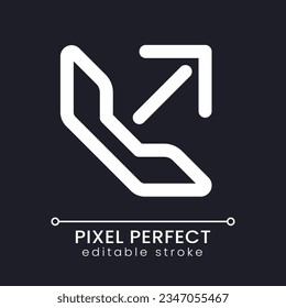 Outgoing call pixel perfect white linear ui icon for dark theme. Calling via messenger. Vector line pictogram. Isolated user interface symbol for night mode. Editable stroke. Poppins font used