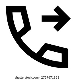 Outgoing calls phone right arrow icon for contact logs, call history, or voice dispatch. Perfect for apps, dashboards, and websites using sharp, bold, line-style outbound communication visuals.