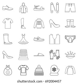 Outgoing clothes icons set. Outline set of 25 outgoing clothes vector icons for web isolated on white background