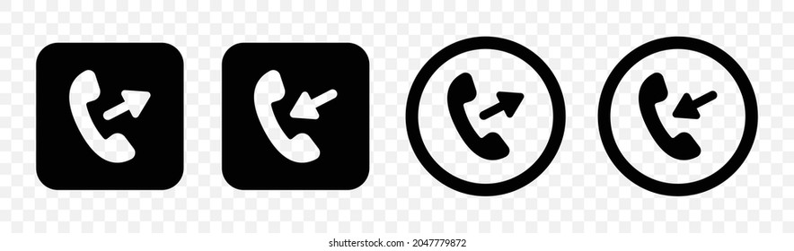 Outgoing and incoming call icon. Phone call icon on button design on transparent background.