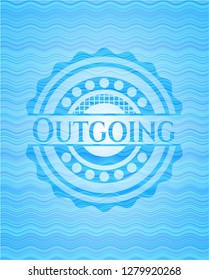 Outgoing light blue water wave badge.
