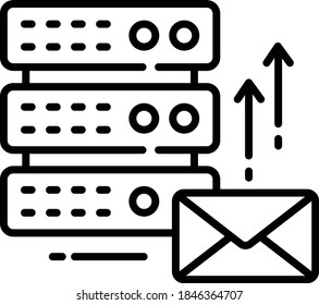 Concepto de servidor de correo saliente, diseño de icono de interfaz de correo electrónico, computación en nube y servicios de alojamiento de Internet Símbolo sobre fondo blanco