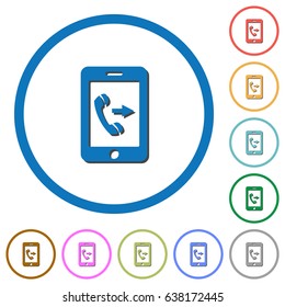 Outgoing mobile call flat color vector icons with shadows in round outlines on white background