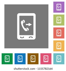 Outgoing mobile call flat icons on simple color square backgrounds