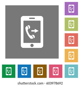 Outgoing mobile call flat icons on simple color square backgrounds