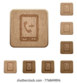 Outgoing mobile call on rounded square carved wooden button styles