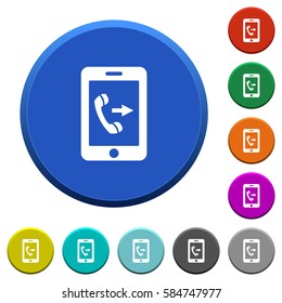 Outgoing mobile call round color beveled buttons with smooth surfaces and flat white icons