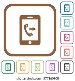 Outgoing mobile call simple icons in color rounded square frames on white background