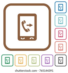 Outgoing mobile call simple icons in color rounded square frames on white background