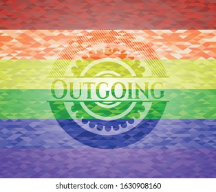 Outgoing on mosaic background with the colors of the LGBT flag