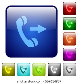 Outgoing phone call icons in rounded square color glossy button set
