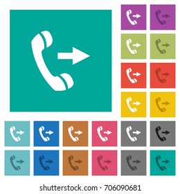 Outgoing phone call multi colored flat icons on plain square backgrounds. Included white and darker icon variations for hover or active effects.