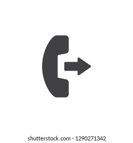 Outgoing phone call vector icon. filled flat sign for mobile concept and web design. Telephone handset and arrow out simple solid icon. Symbol, logo illustration. Pixel perfect vector graphics