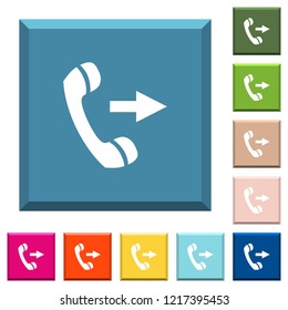 Outgoing phone call white icons on edged square buttons in various trendy colors