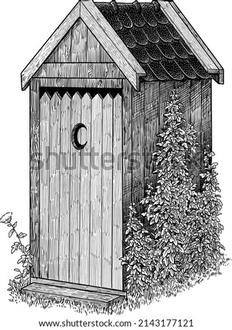 Outhouse illustration, drawing, engraving, ink, line art, vector ストックフォト © 