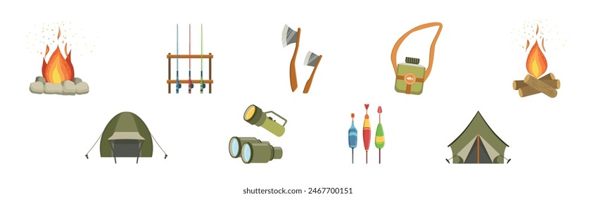 Outing and Camping Equipment and Object Vector Set