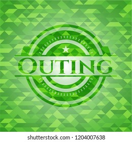 Outing green emblem. Mosaic background