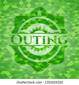 Outing green emblem with mosaic ecological style background