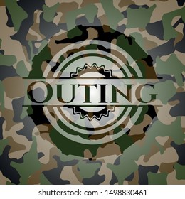 Outing written on a camouflage texture. Vector Illustration. Detailed.