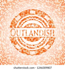Outlandish abstract emblem, orange mosaic background