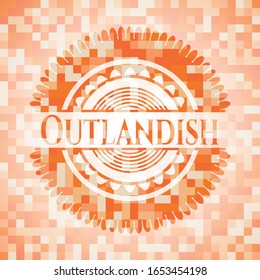 Outlandish orange mosaic emblem with background