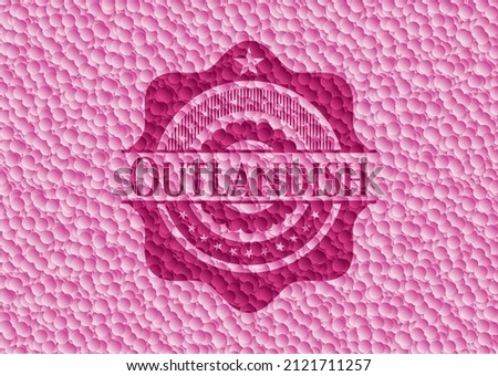 Outlandish pink badge with bubbles background. Vector Illustration. Detailed. 