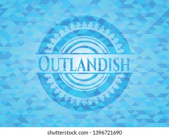 Outlandish sky blue emblem with mosaic background